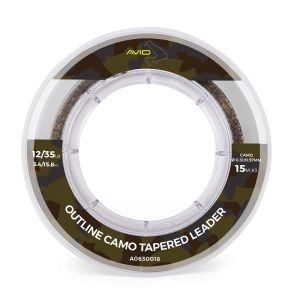 Avid Carp Šokový Vlasec Avid Carp Outline Tapered Leader Camo 3x15m